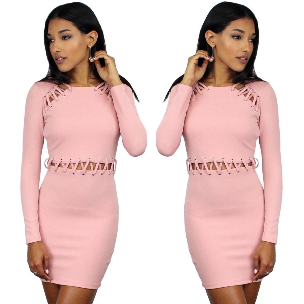 Gleam and Glide Pink Long Sleeves Dress